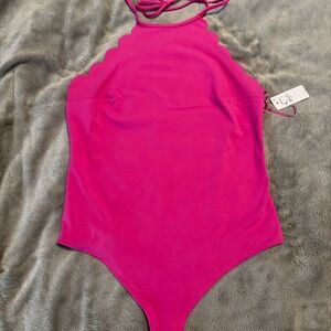 Pink Scalloped Halter Bodysuit